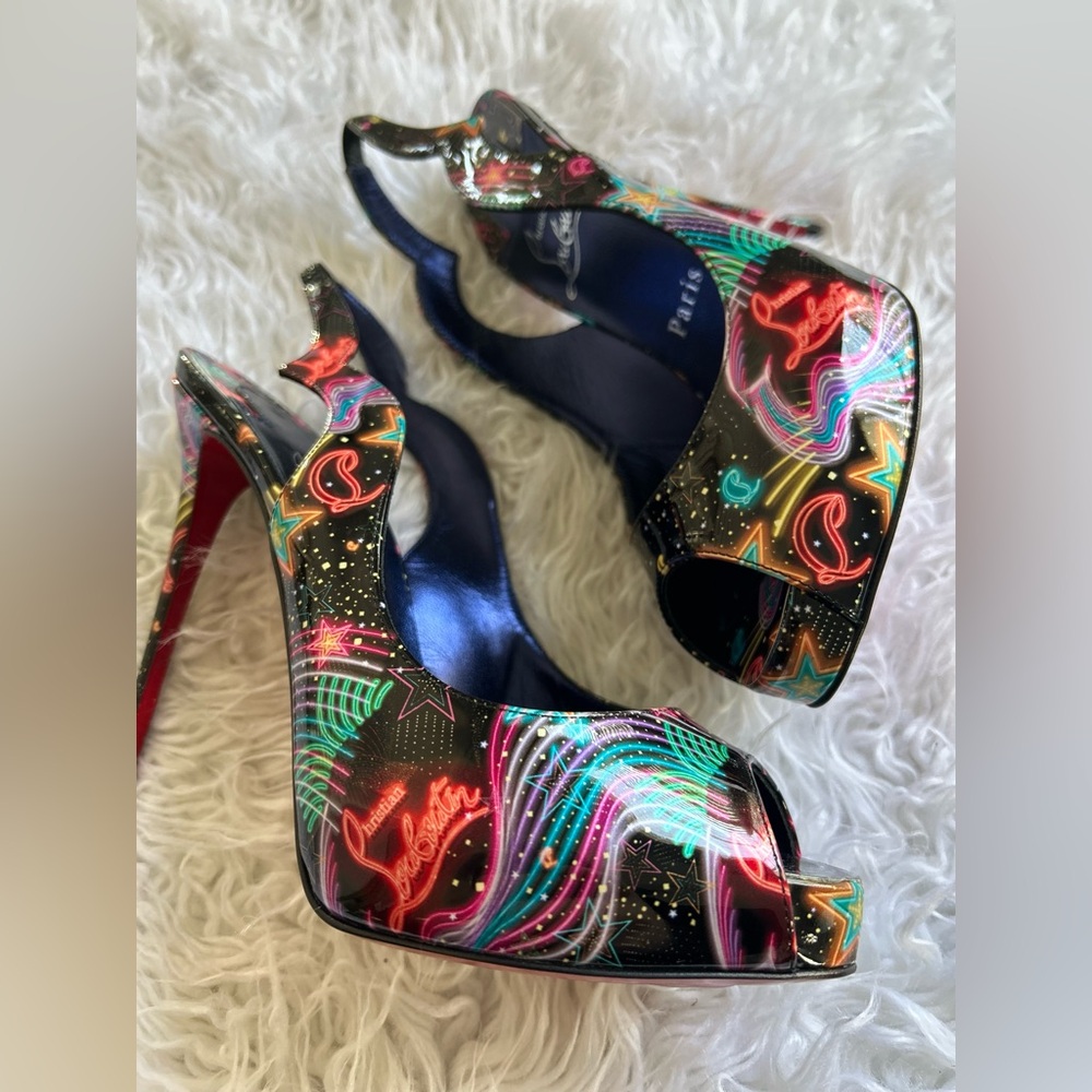 Christian Louboutin Multicolor Patent Leather Star Slingback Heels 38 - Picture 10 of 17